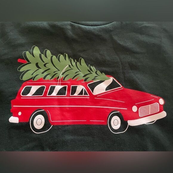 Old Navy Unisex Green Sweatshirt W/ Red Station Wagon / Christmas Tree Size L - Picture 3 of 5